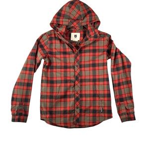 BURTON DRYRIDE hooded Lynx Red Plaid Flannel Shirt Boys Youth Size XL